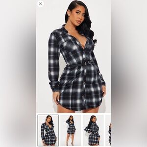 Fashion Nova Black and White Plaid Mini Dress